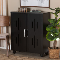 Baxton Studio SESC260WI-Black-Shoe Cabinet Baxton Studio Renley Modern and Contemporary Black Finished Wood 2-Door Shoe Storage Cabinet